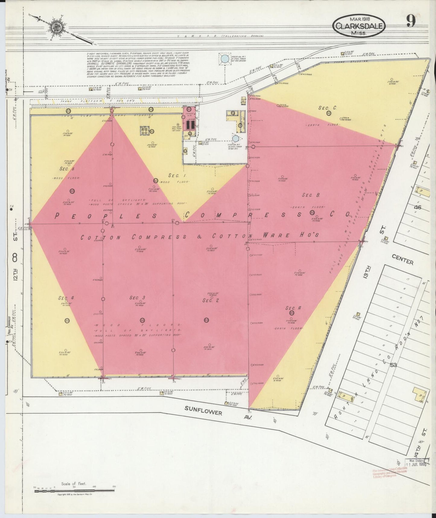 Sanborn Fire Insurance Map from Clarksdale, Coahoma County, Mississippi (1918), Sheet #0009 - Complete Map Set gallery image, historic Sanborn map, vintage wall art, Mississippi Mississippi