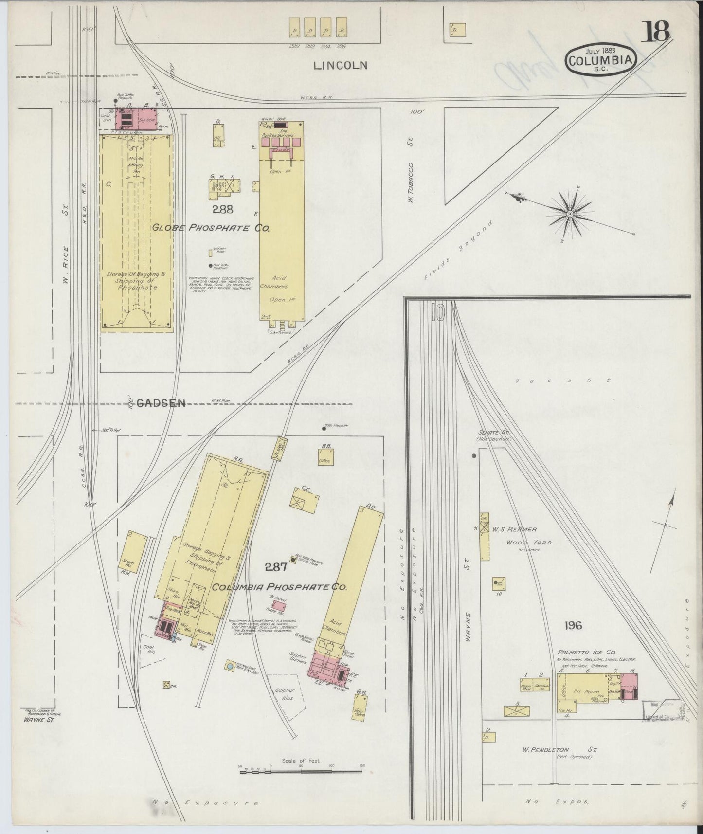 Sanborn Fire Insurance Map from Columbia, Richland County, South Carolina (1893), Sheet #0018 - Complete Map Set gallery image, historic Sanborn map, vintage wall art, South Carolina South Carolina
