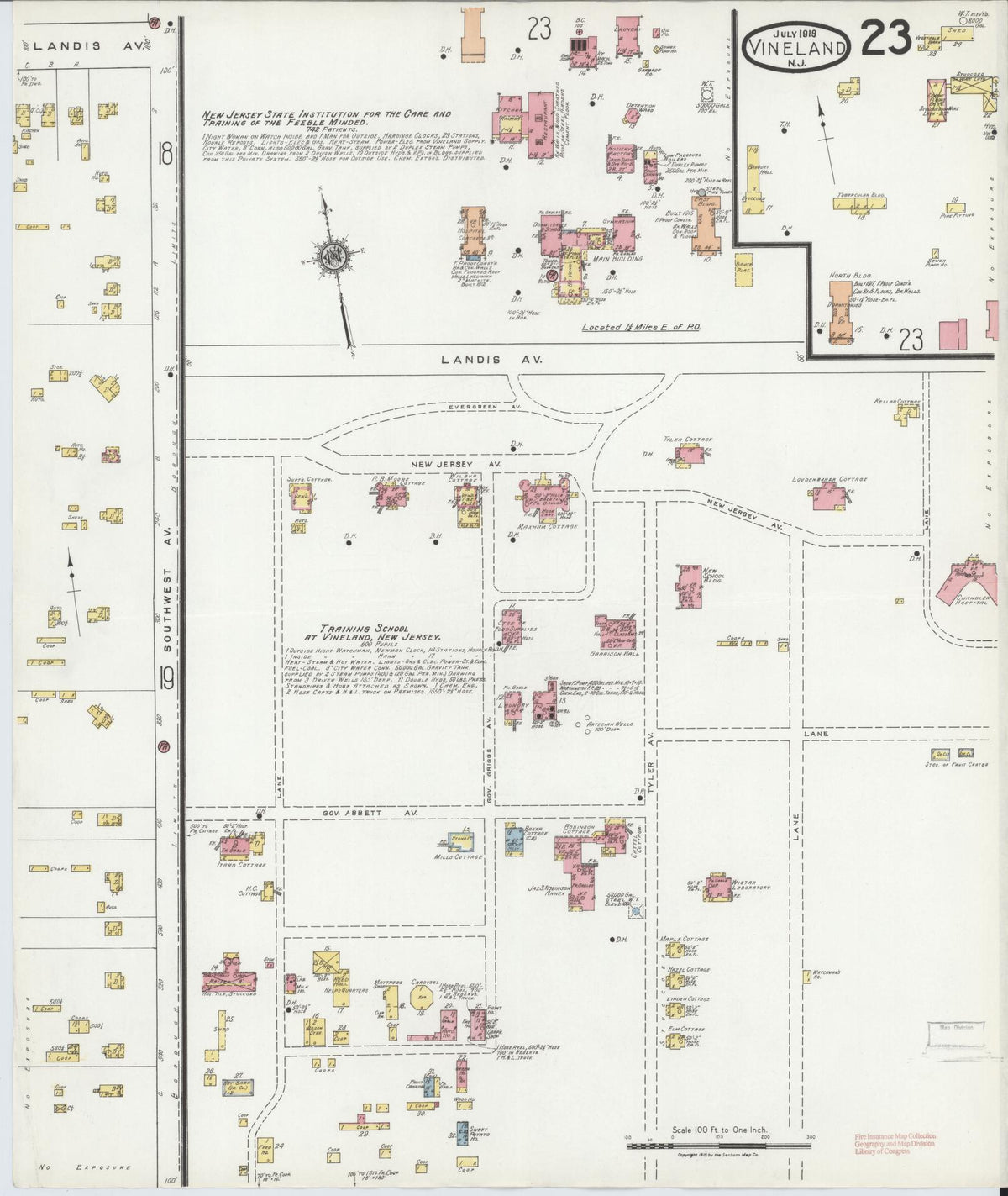 Sanborn Fire Insurance Map from Vineland, Cumberland County, New Jersey (1919), Sheet #0023 - Complete Map Set gallery image, historic Sanborn map, vintage wall art, New Jersey New Jersey