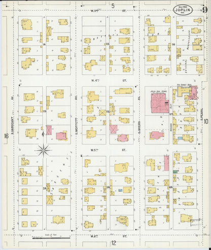 Sanborn Fire Insurance Map from Joplin, Jasper County, Missouri (1900), Sheet #0009 - Complete Map Set gallery image, historic Sanborn map, vintage wall art, Missouri Missouri