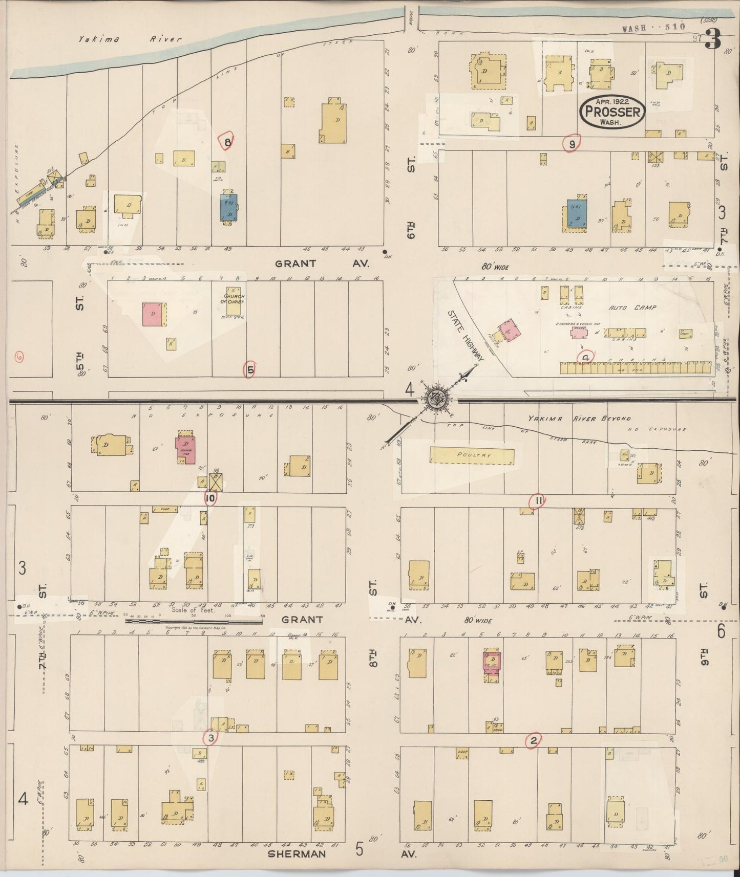 Sanborn Fire Insurance Map from Prosser, Benton County, Washington (1944), Sheet #0003 - Historic Sanborn Fire Insurance Map Print, vintage old map wall art, antique decor, genealogy gift, Washington Washington map
