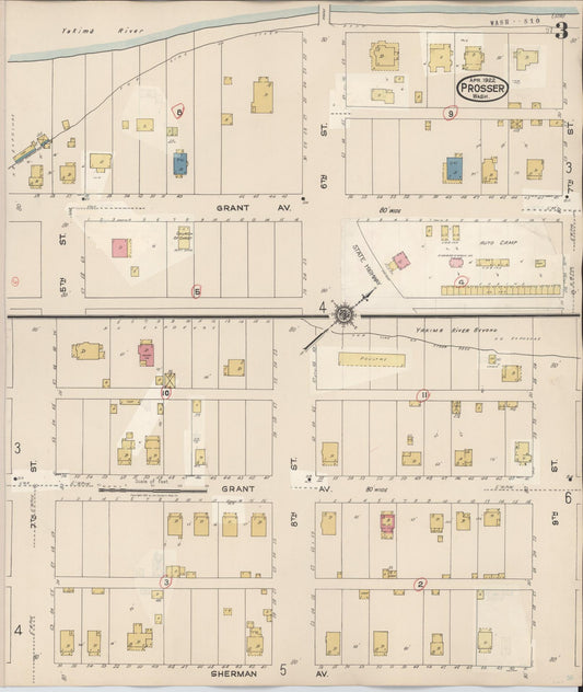 Sanborn Fire Insurance Map from Prosser, Benton County, Washington (1944), Sheet #0003 - Historic Sanborn Fire Insurance Map Print, vintage old map wall art, antique decor, genealogy gift, Washington Washington map