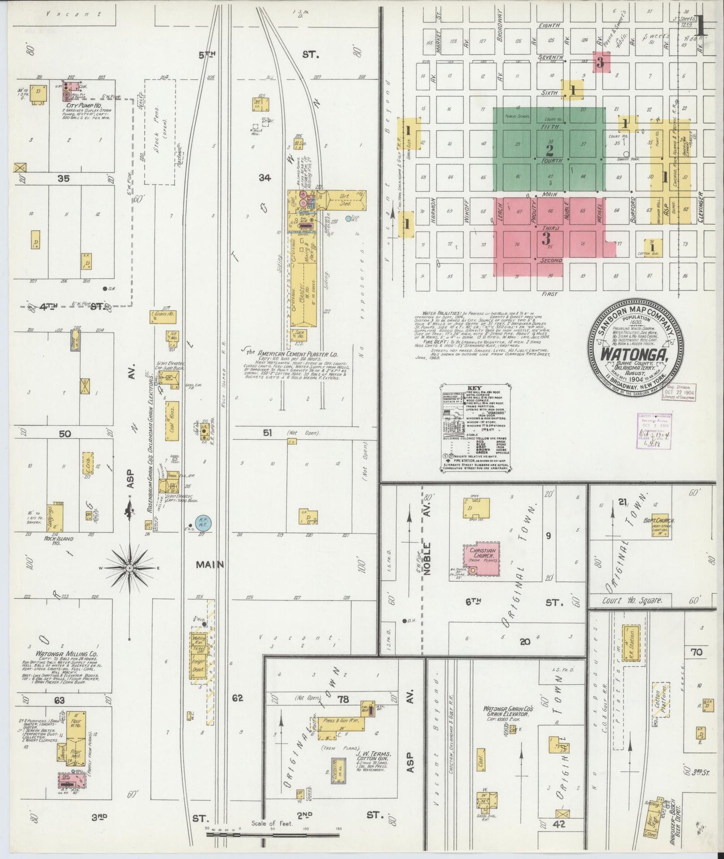 Sanborn Fire Insurance Map from Watonga, Blaine County, Oklahoma (1904), Sheet #0001 - Historic Sanborn Fire Insurance Map Print, vintage old map wall art, antique decor, genealogy gift, Oklahoma Oklahoma map