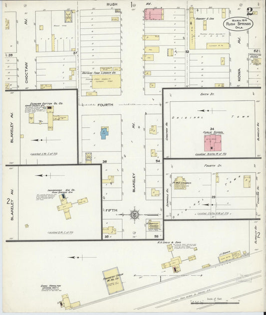 Sanborn Fire Insurance Map from Rush Springs, Grady County, Oklahoma (1914), Sheet #0002 - Historic Sanborn Fire Insurance Map Print, vintage old map wall art, antique decor, genealogy gift, Oklahoma Oklahoma map