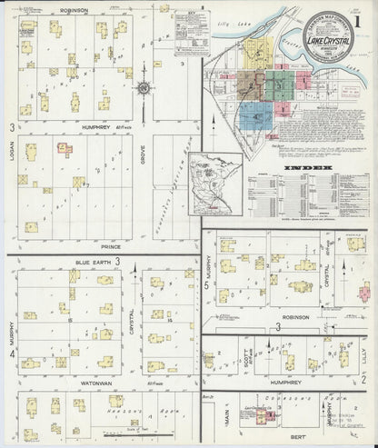 Sanborn Fire Insurance Map from Lake Crystal, Blue Earth County, Minnesota (1914), Sheet #0001 - Complete Map Set gallery image, historic Sanborn map, vintage wall art, Minnesota Minnesota