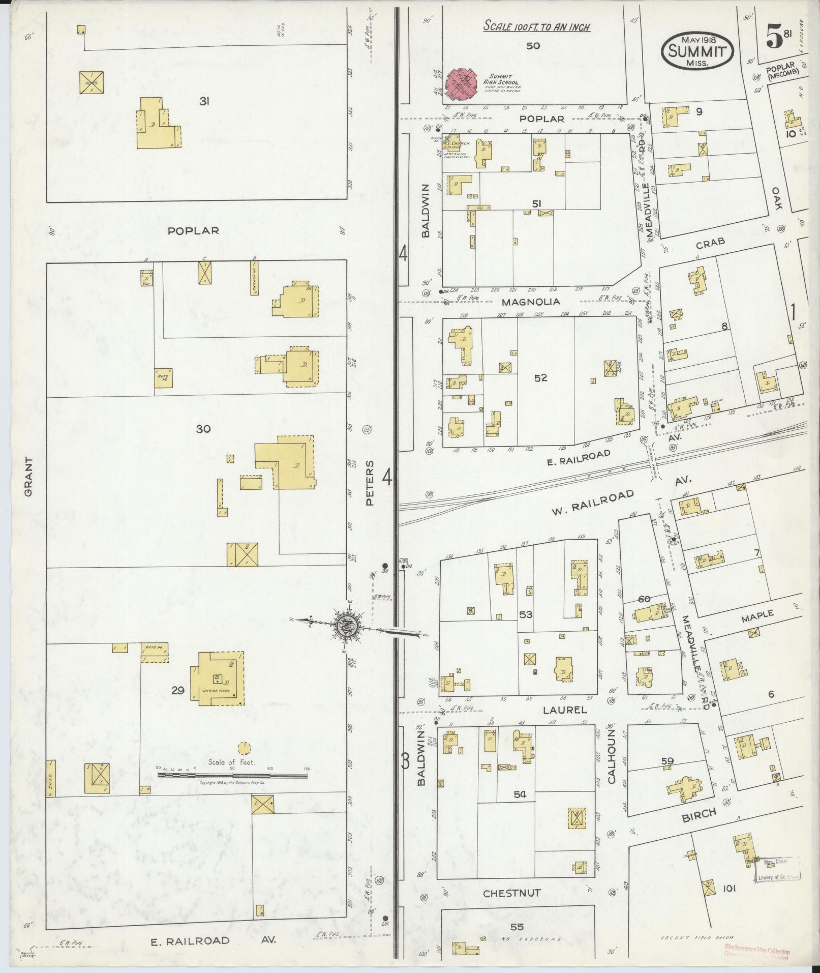 Sanborn Fire Insurance Map from Summit, Pike County, Mississippi (1918), Sheet #0005 - Complete Map Set gallery image, historic Sanborn map, vintage wall art, Mississippi Mississippi