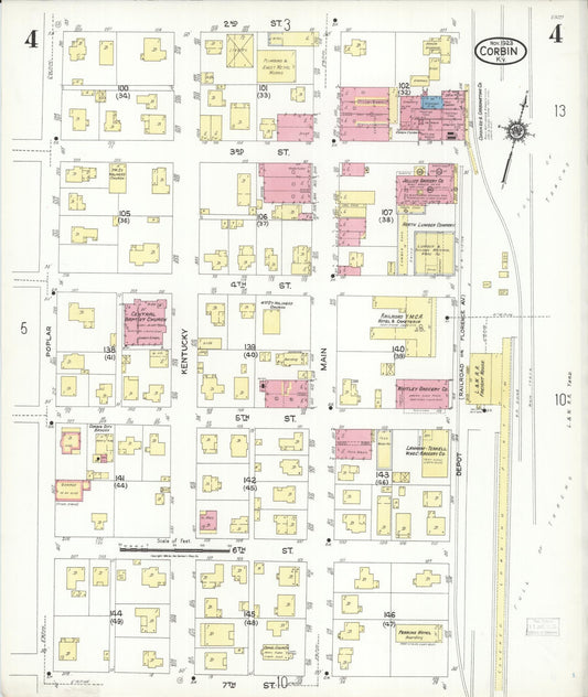 Sanborn Fire Insurance Map from Corbin, Knox and Whitley Counties, Kentucky (1923), Sheet #0004 - Historic Sanborn Fire Insurance Map Print, vintage old map wall art, antique decor, genealogy gift, Kentucky Kentucky map
