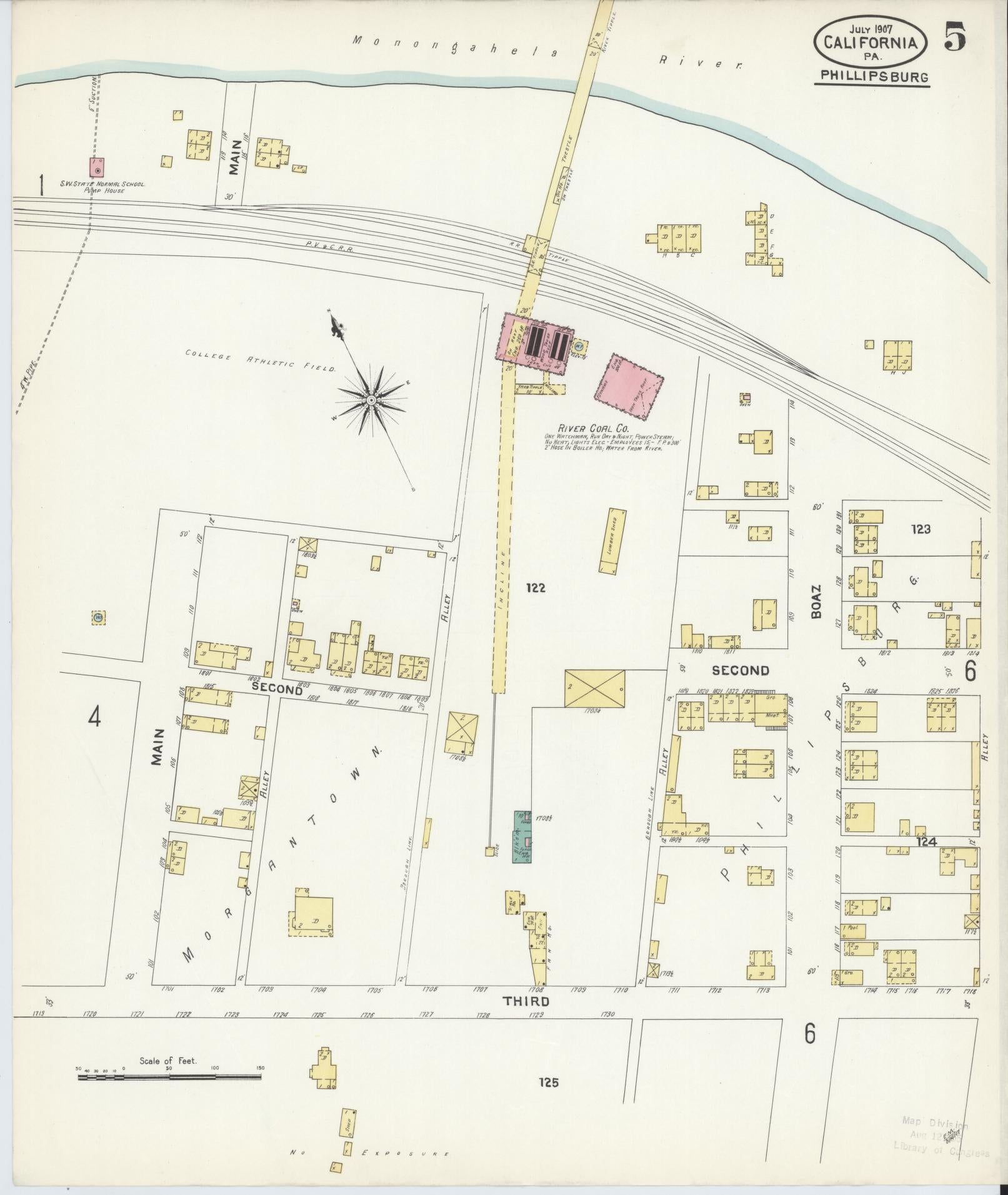 Sanborn Fire Insurance Map from California, Washington County, Pennsylvania (1907), Sheet #0005 - Complete Map Set gallery image, historic Sanborn map, vintage wall art, California California