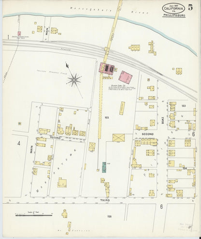 Sanborn Fire Insurance Map from California, Washington County, Pennsylvania (1907), Sheet #0005 - Complete Map Set gallery image, historic Sanborn map, vintage wall art, California California