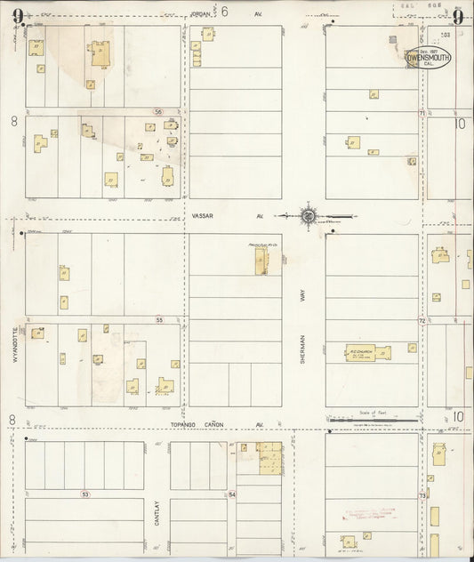 Sanborn Fire Insurance Map from Canoga Park, Los Angeles County, California (1932), Sheet #0009 - Historic Sanborn Fire Insurance Map Print, vintage old map wall art, antique decor, genealogy gift, California California map
