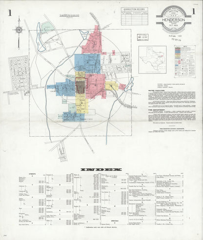 Sanborn Fire Insurance Map from Henderson, Rusk County, Texas (1933), Sheet #0001 - Complete Map Set gallery image, historic Sanborn map, vintage wall art, Texas Texas
