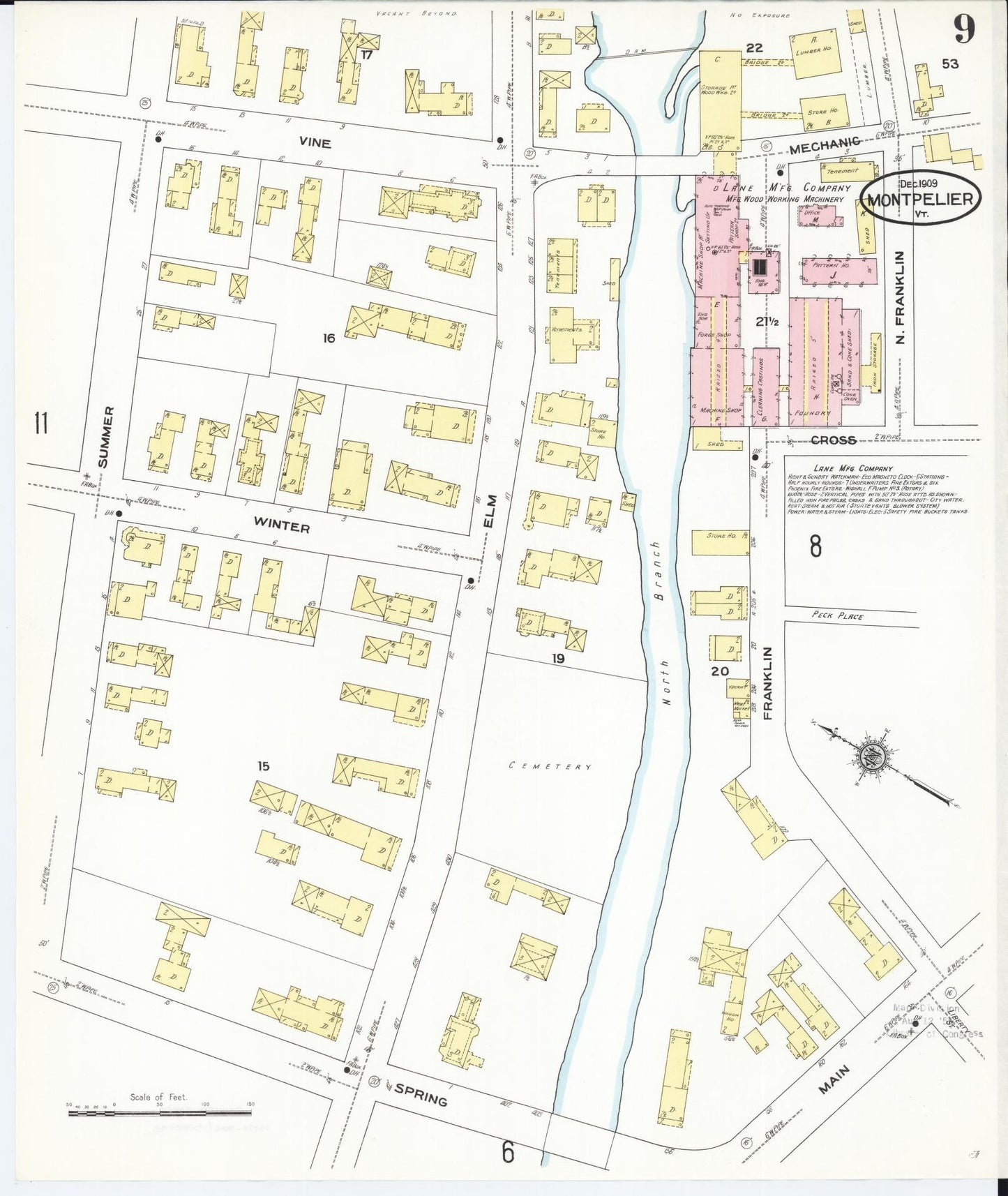 Sanborn Fire Insurance Map from Montpelier, Washington County, Vermont (1909), Sheet #0009 - Complete Map Set gallery image, historic Sanborn map, vintage wall art, Vermont Vermont