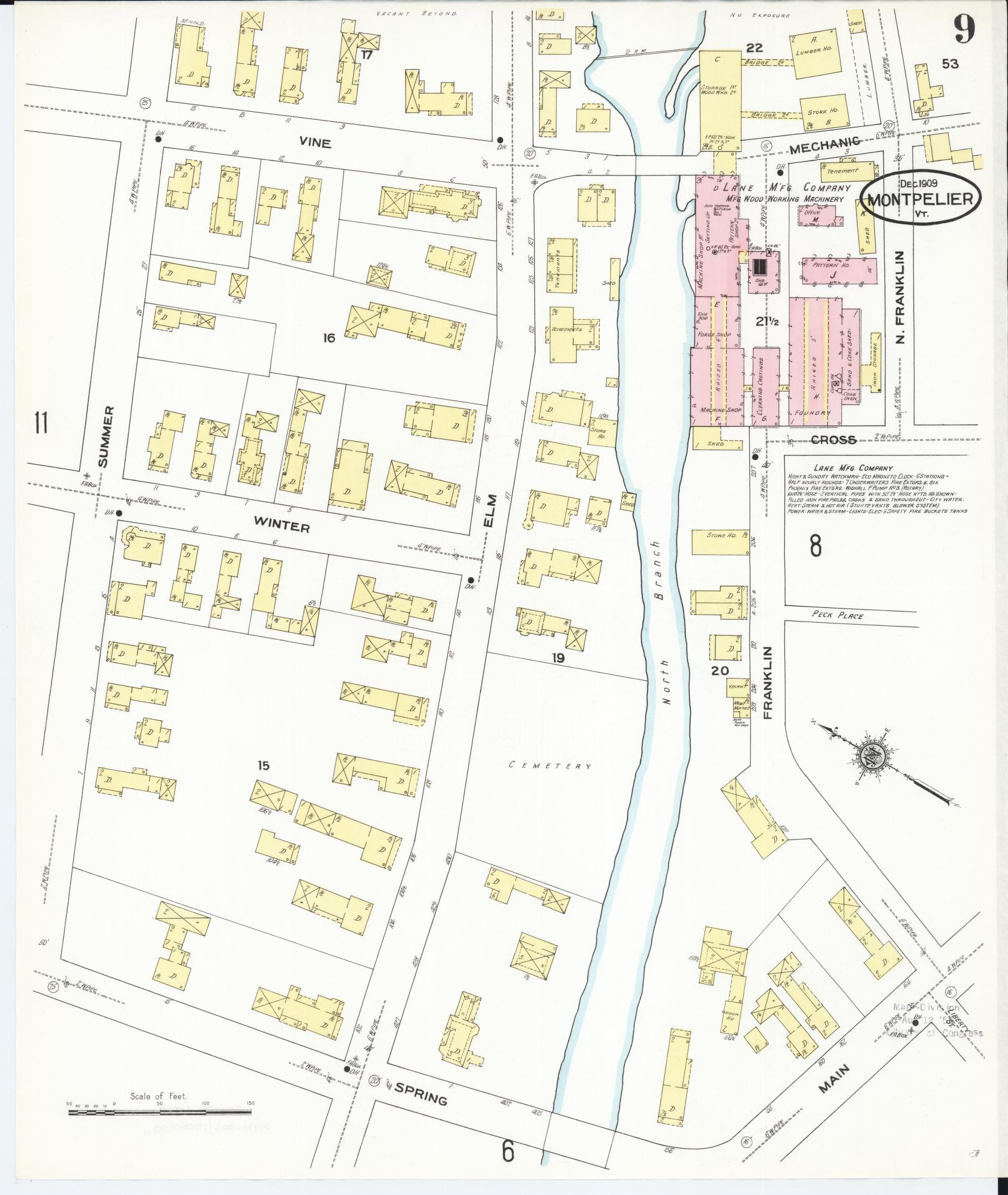 Sanborn Fire Insurance Map from Montpelier, Washington County, Vermont (1909), Sheet #0009 - Complete Map Set gallery image, historic Sanborn map, vintage wall art, Vermont Vermont