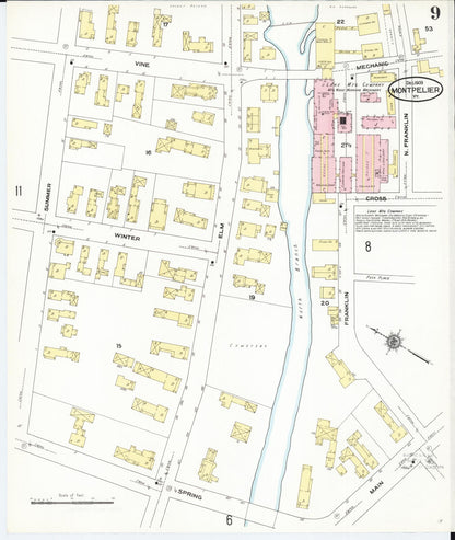 Sanborn Fire Insurance Map from Montpelier, Washington County, Vermont (1909), Sheet #0009 - Complete Map Set gallery image, historic Sanborn map, vintage wall art, Vermont Vermont