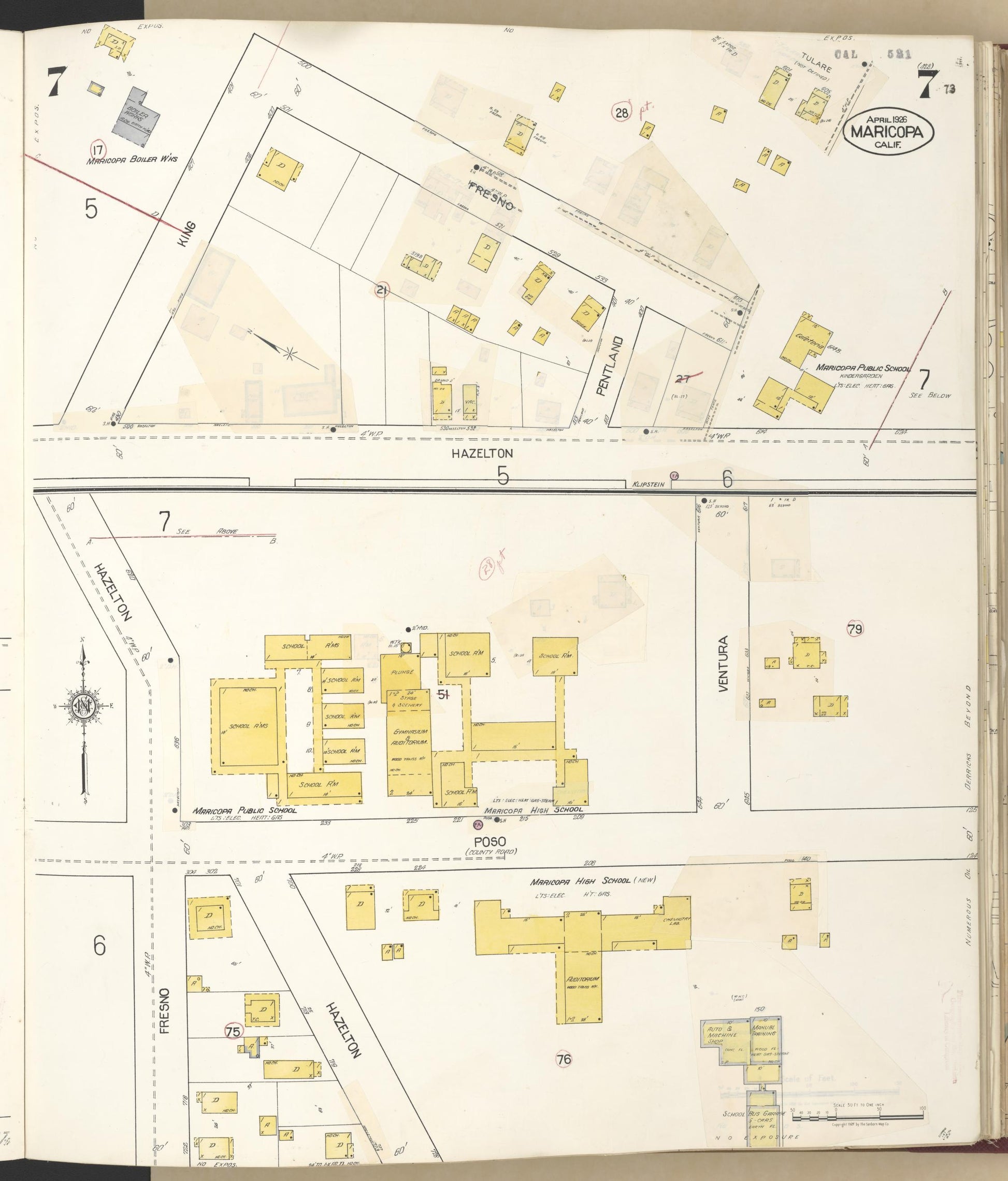 Sanborn Fire Insurance Map from Maricopa, Kern County, California (1942), Sheet #0007 - Complete Map Set gallery image, historic Sanborn map, vintage wall art, California California
