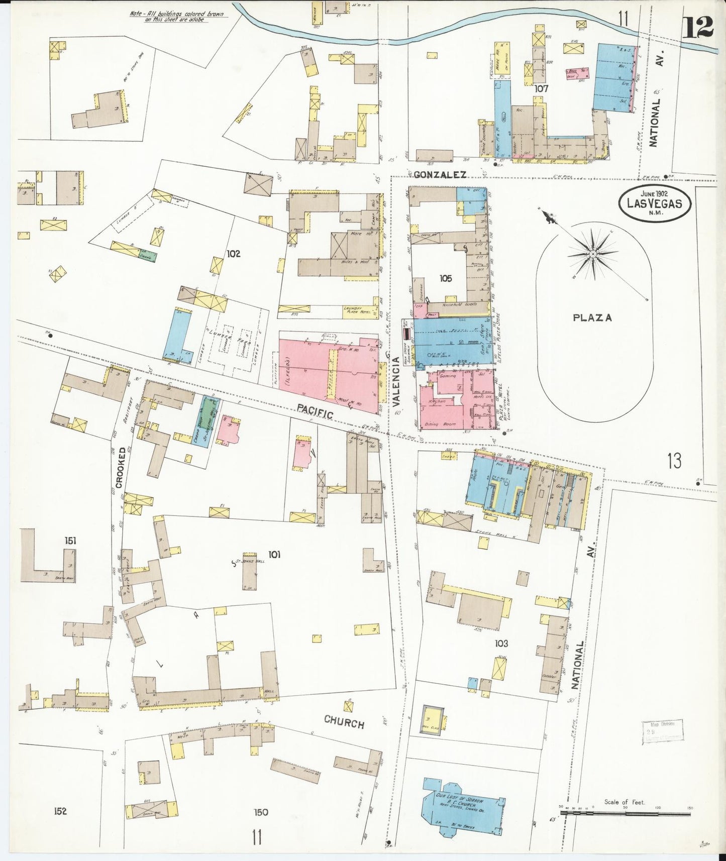 Sanborn Fire Insurance Map from Las Vegas, San Miguel County, New Mexico (1902), Sheet #0012 - Complete Map Set gallery image, historic Sanborn map, vintage wall art, New Mexico New Mexico