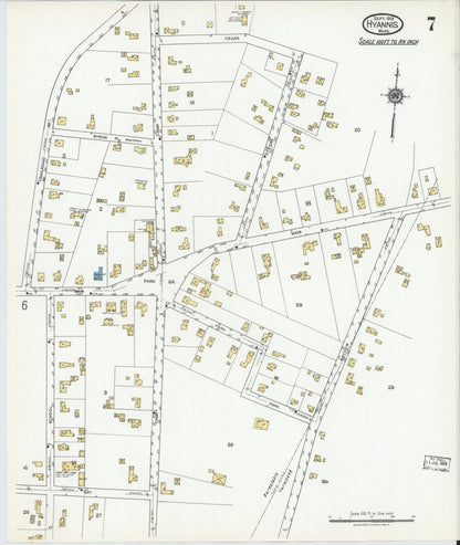 Sanborn Fire Insurance Map from Hyannis, Barnstable County, Massachusetts (1919), Sheet #0007 - Complete Map Set gallery image, historic Sanborn map, vintage wall art, Massachusetts Massachusetts