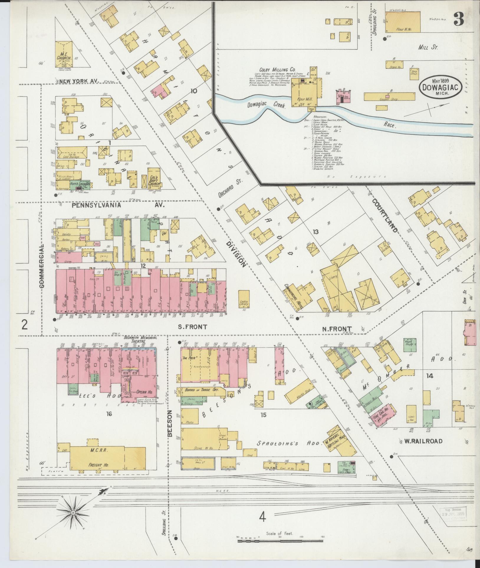 Sanborn Fire Insurance Map from Dowagiac, Cass County, Michigan (1899), Sheet #0003 - Historic Sanborn Fire Insurance Map Print, vintage old map wall art, antique decor, genealogy gift, Michigan Michigan map