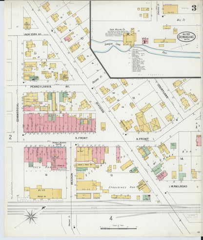 Sanborn Fire Insurance Map from Dowagiac, Cass County, Michigan (1899), Sheet #0003 - Historic Sanborn Fire Insurance Map Print, vintage old map wall art, antique decor, genealogy gift, Michigan Michigan map