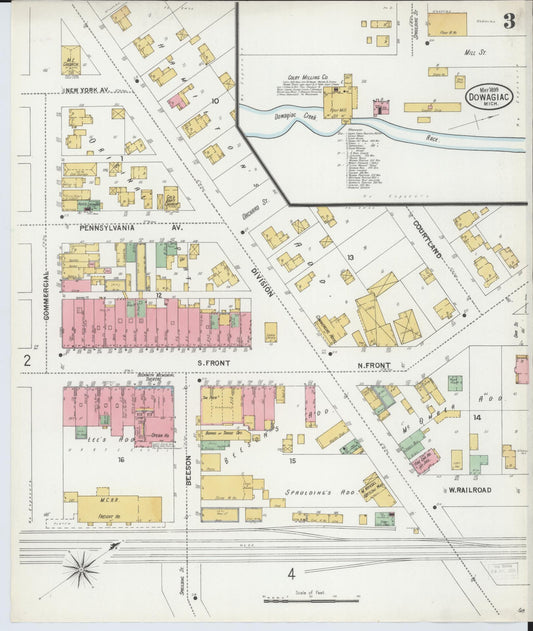 Sanborn Fire Insurance Map from Dowagiac, Cass County, Michigan (1899), Sheet #0003 - Historic Sanborn Fire Insurance Map Print, vintage old map wall art, antique decor, genealogy gift, Michigan Michigan map