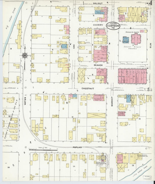 Sanborn Fire Insurance Map from Corydon, Harrison County, Indiana (1910), Sheet #0004 - Historic Sanborn Fire Insurance Map Print, vintage old map wall art, antique decor, genealogy gift, Indiana Indiana map