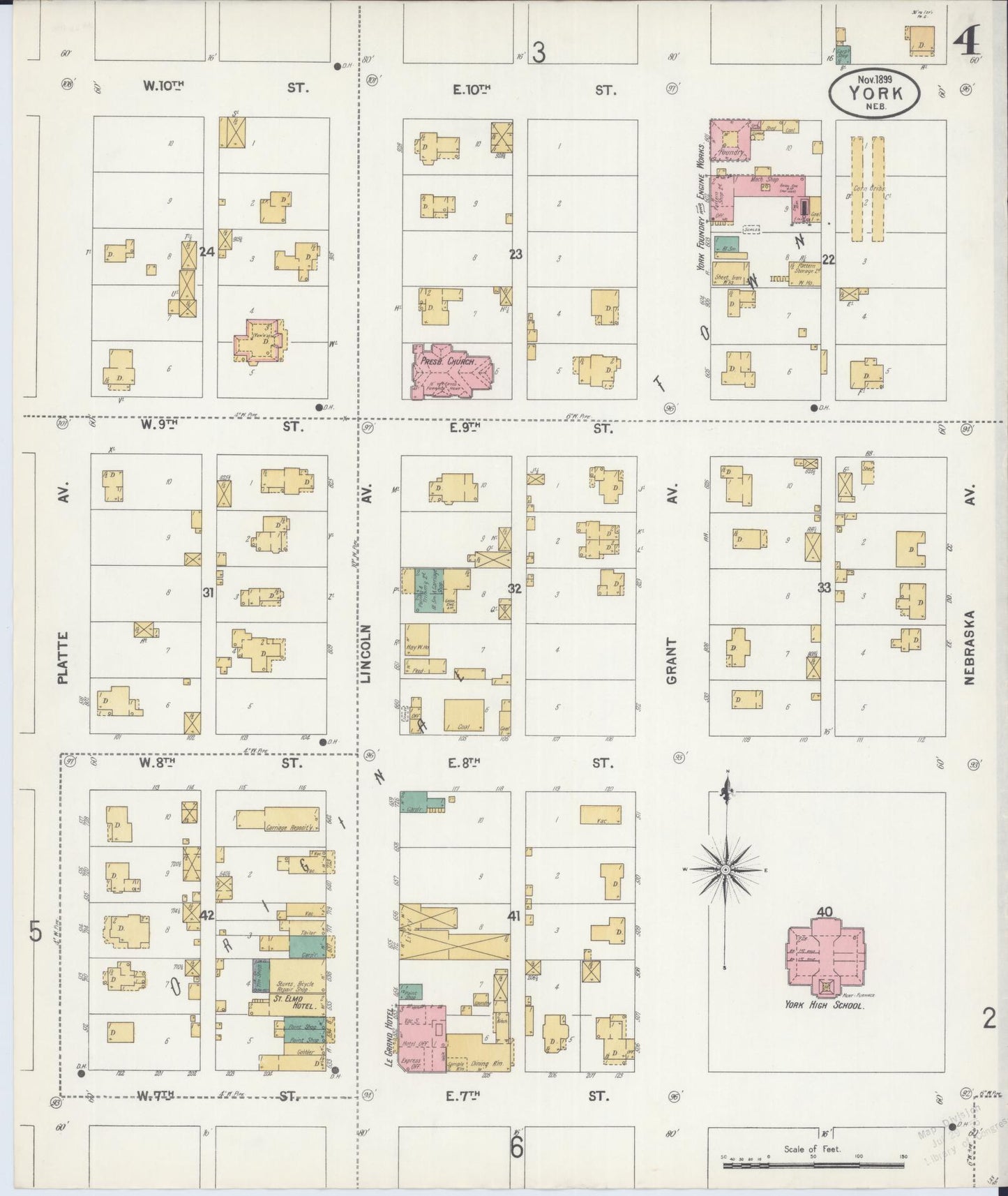 Sanborn Fire Insurance Map from York, York County, Nebraska (1899), Sheet #0004 - Complete Map Set gallery image, historic Sanborn map, vintage wall art, Nebraska Nebraska