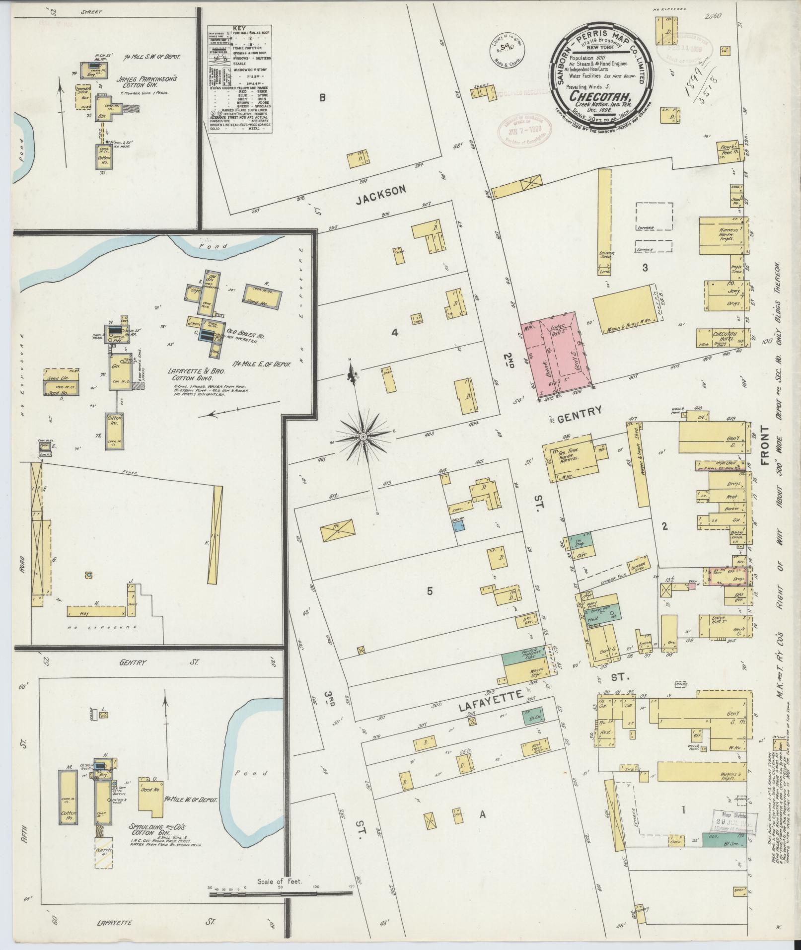 Sanborn Fire Insurance Map from Checotah, McIntosch County, Oklahoma (1898), Sheet #0001 - Historic Sanborn Fire Insurance Map Print, vintage old map wall art, antique decor, genealogy gift, Oklahoma Oklahoma map