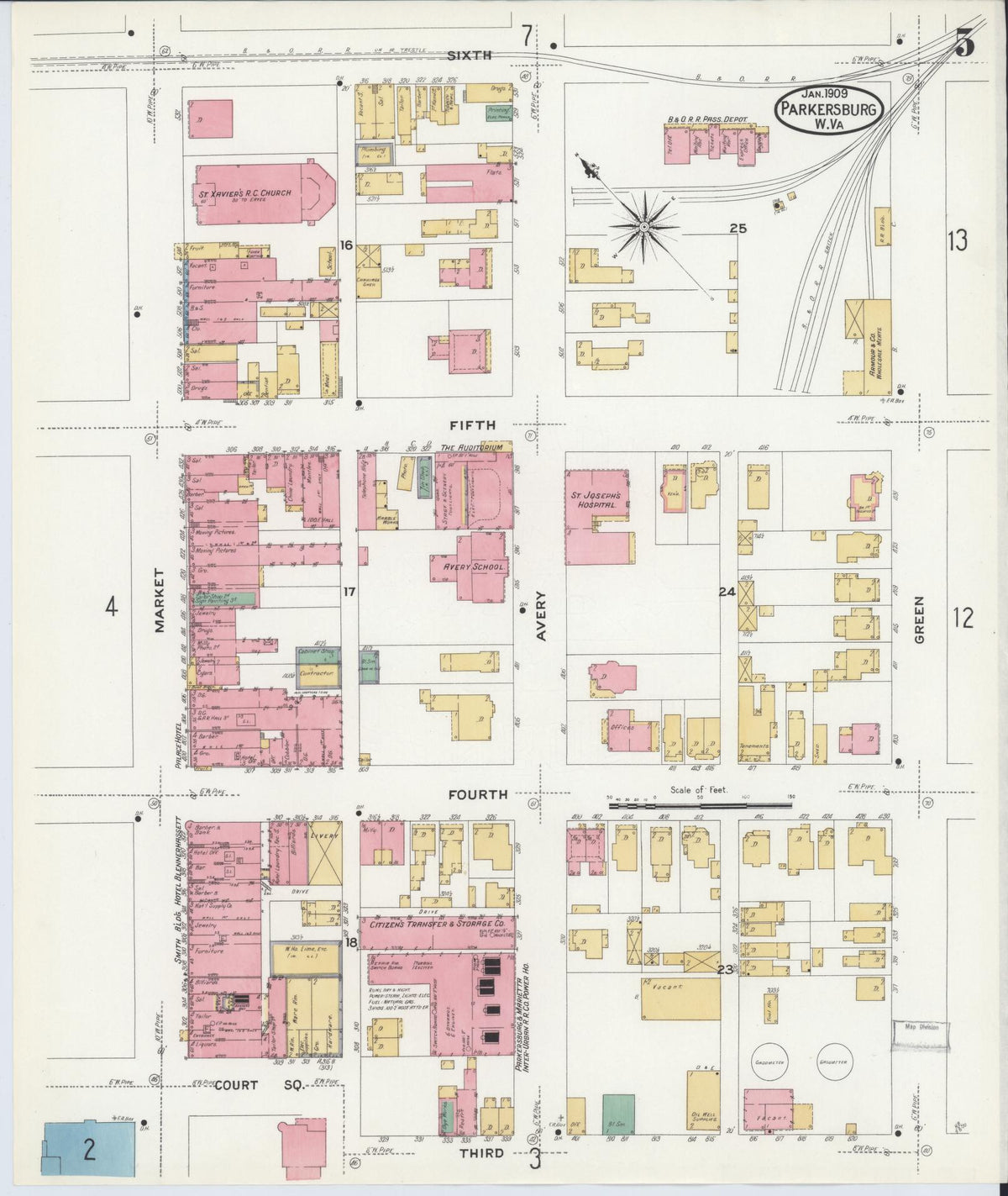 Sanborn Fire Insurance Map from Parkersburg, Wood County, West Virginia (1909), Sheet #0005 - Complete Map Set gallery image, historic Sanborn map, vintage wall art, West Virginia West Virginia