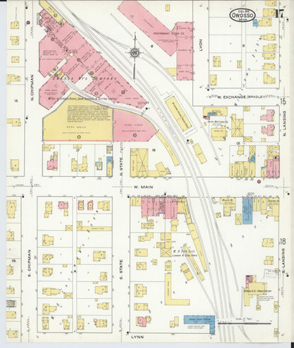 Sanborn Fire Insurance Map from Owosso, Shiawassee County, Michigan (1915), Sheet #0017 - Complete Map Set gallery image, historic Sanborn map, vintage wall art, Michigan Michigan