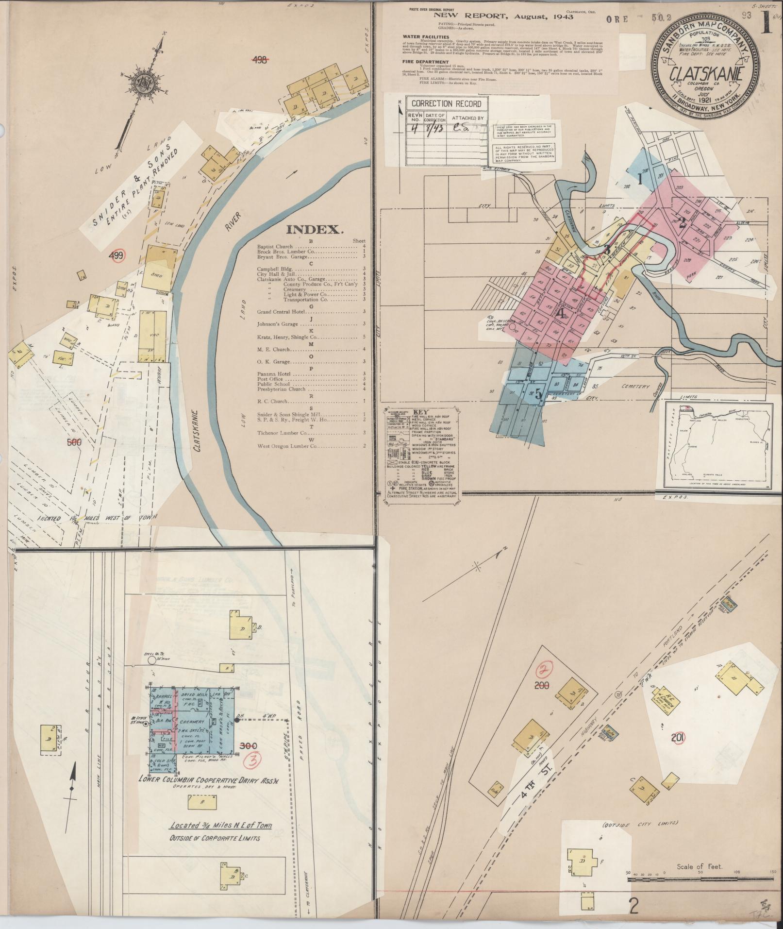 Sanborn Fire Insurance Map from Clatskanie, Columbia County, Oregon (1943), Sheet #0001 - Complete Map Set gallery image, historic Sanborn map, vintage wall art, Oregon Oregon