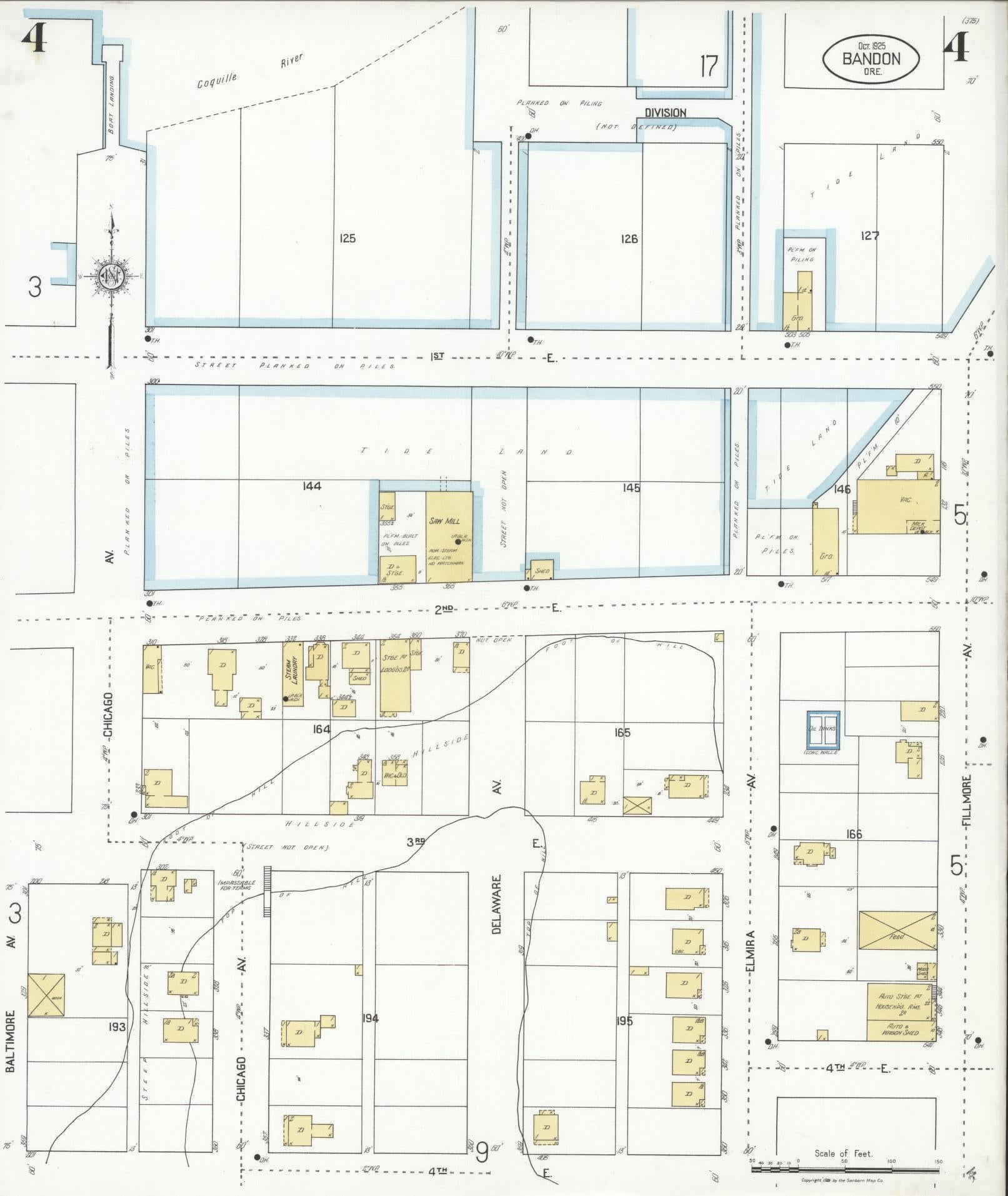 Sanborn Fire Insurance Map from Bandon, Coos County, Oregon (1925), Sheet #0004 - Complete Map Set gallery image, historic Sanborn map, vintage wall art, Oregon Oregon