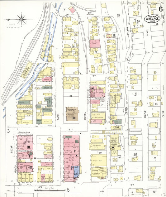 Sanborn Fire Insurance Map from Wallace, Shoshone County, Idaho (1908), Sheet #0006 - Historic Sanborn Fire Insurance Map Print, vintage old map wall art, antique decor, genealogy gift, Idaho Idaho map