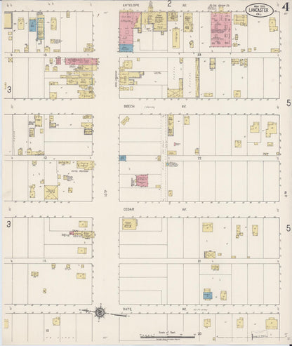 Sanborn Fire Insurance Map from Lancaster, Los Angeles County, California (1918), Sheet #0004 - Historic Sanborn Fire Insurance Map Print, vintage old map wall art, antique decor, genealogy gift, California California map
