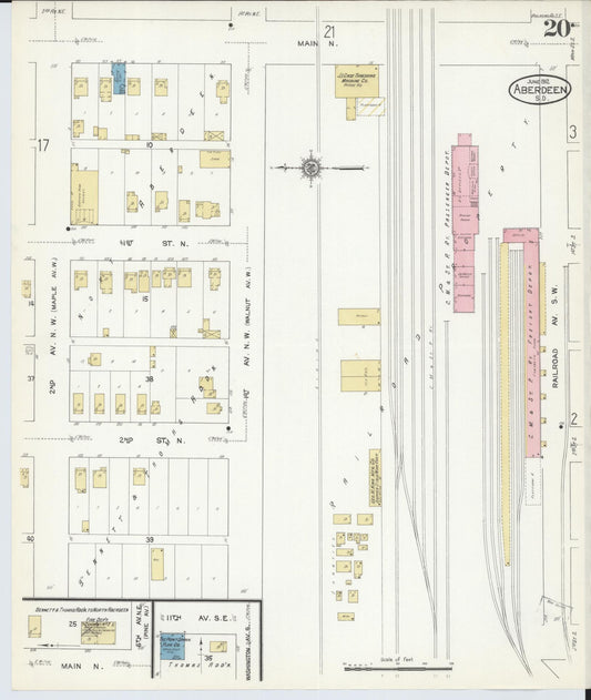 Sanborn Fire Insurance Map from Aberdeen, Brown County, South Dakota (1912), Sheet #0020 - Historic Sanborn Fire Insurance Map Print, vintage old map wall art, antique decor, genealogy gift, South Dakota South Dakota map