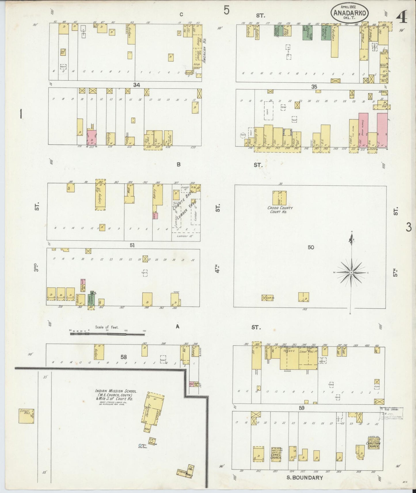 Sanborn Fire Insurance Map from Anadarko, Caddo County, Oklahoma (1902), Sheet #0004 - Complete Map Set gallery image, historic Sanborn map, vintage wall art, Oklahoma Oklahoma