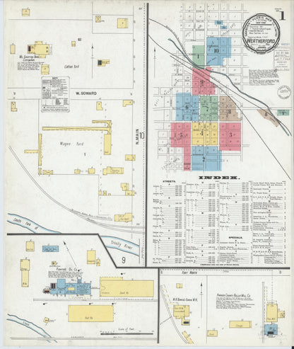 Sanborn Fire Insurance Map from Weatherford, Parker County, Texas (1900), Sheet #0001 - Complete Map Set gallery image, historic Sanborn map, vintage wall art, Texas Texas