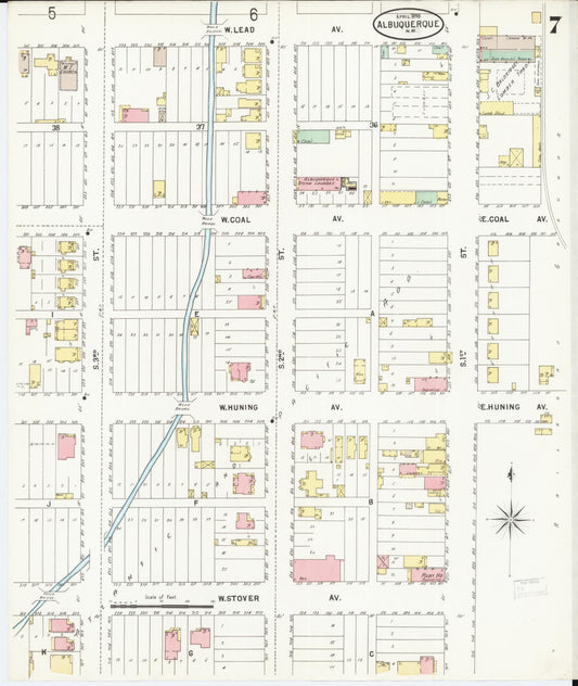 Sanborn Fire Insurance Map from Albuquerque, Bernalillo County, New Mexico (1898), Sheet #0007 - Historic Sanborn Fire Insurance Map Print, vintage old map wall art, antique decor, genealogy gift, New Mexico New Mexico map