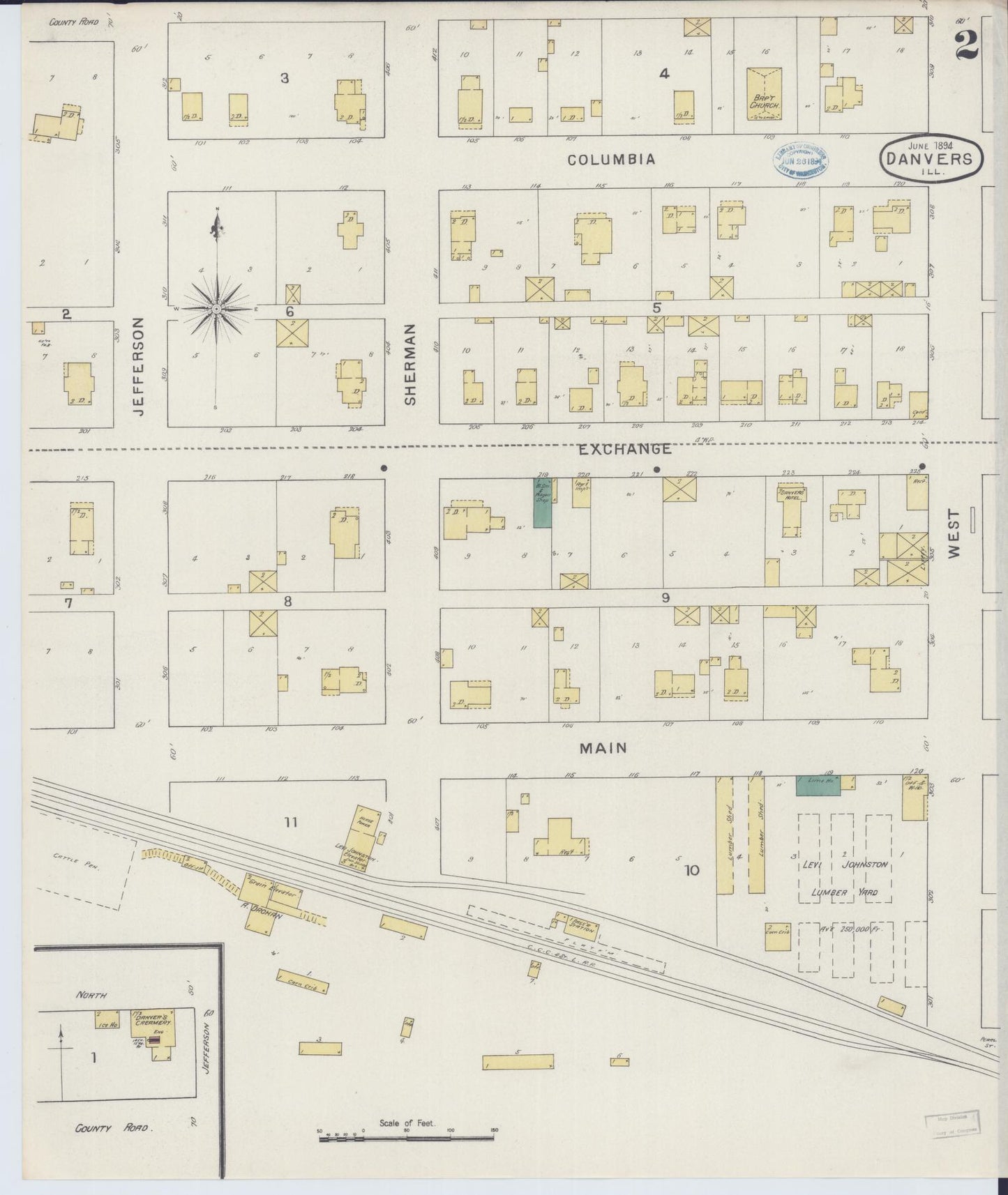 Sanborn Fire Insurance Map from Danvers, McLean County, Illinois (1894), Sheet #0002 - Historic Sanborn Fire Insurance Map Print, vintage old map wall art, antique decor, genealogy gift, Illinois Illinois map