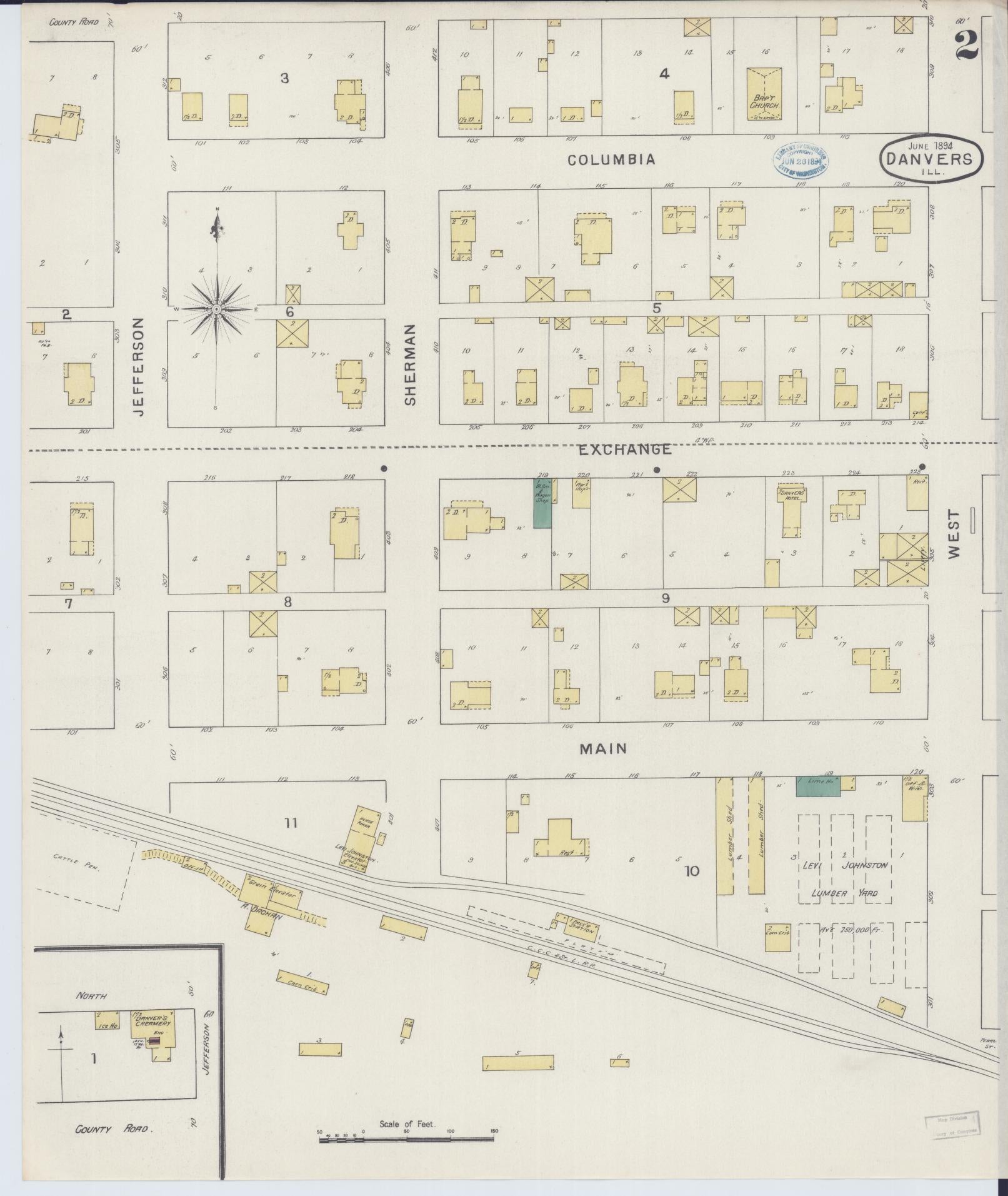 Sanborn Fire Insurance Map from Danvers, McLean County, Illinois (1894), Sheet #0002 - Historic Sanborn Fire Insurance Map Print, vintage old map wall art, antique decor, genealogy gift, Illinois Illinois map