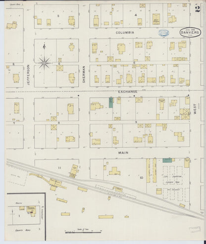 Sanborn Fire Insurance Map from Danvers, McLean County, Illinois (1894), Sheet #0002 - Historic Sanborn Fire Insurance Map Print, vintage old map wall art, antique decor, genealogy gift, Illinois Illinois map