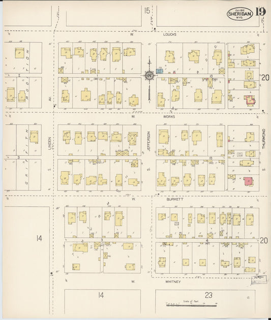 Sanborn Fire Insurance Map from Sheridan, Sheridan County, Wyoming (1912), Sheet #0019 - Historic Sanborn Fire Insurance Map Print, vintage old map wall art, antique decor, genealogy gift, Wyoming Wyoming map