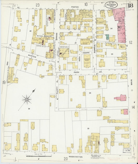 Sanborn Fire Insurance Map from Peabody, Essex County, Massachusetts (1907), Sheet #0018 - Historic Sanborn Fire Insurance Map Print, vintage old map wall art, antique decor, genealogy gift, Massachusetts Massachusetts map