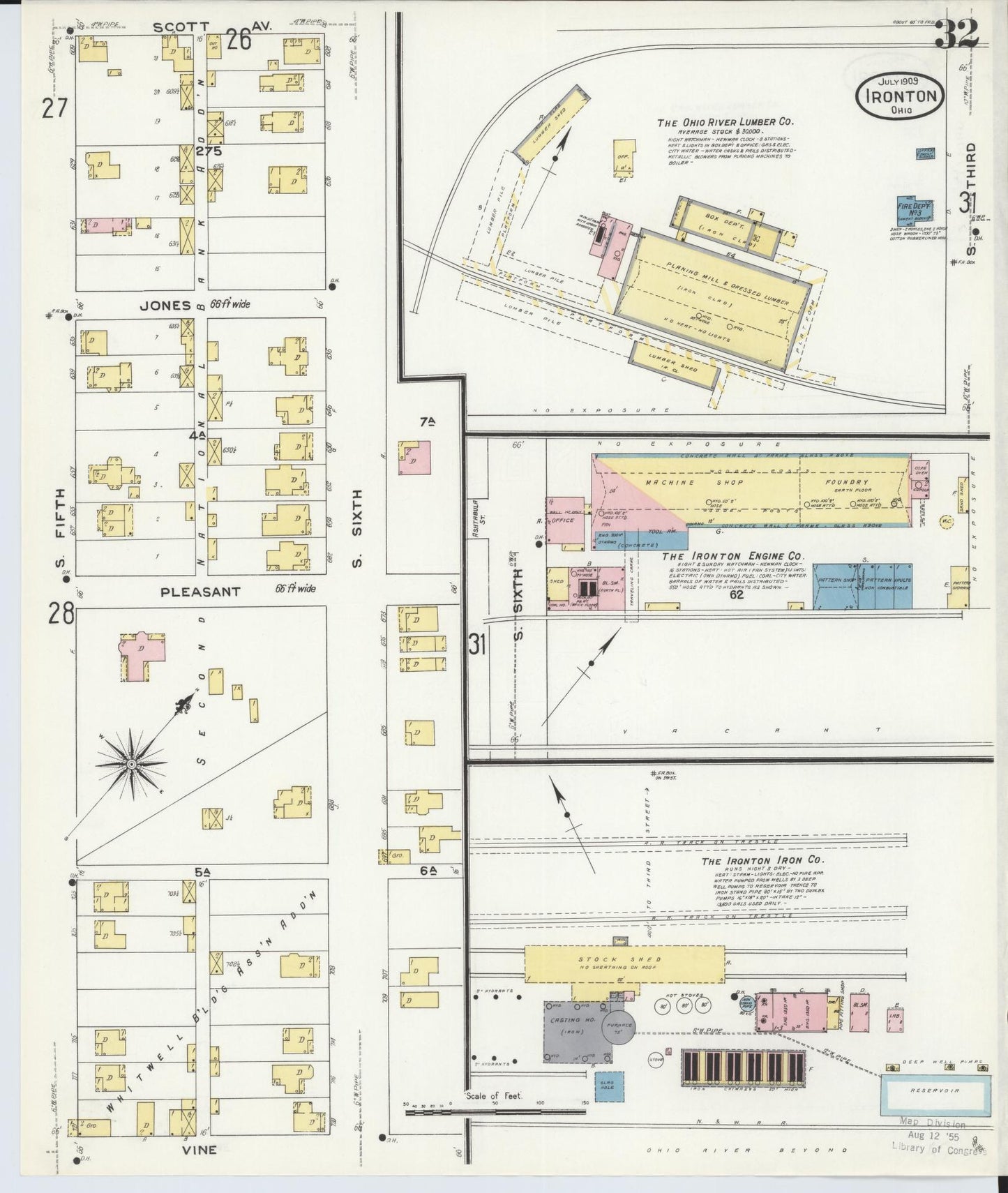 Sanborn Fire Insurance Map from Ironton, Lawrence County, Ohio (1909), Sheet #0032 - Historic Sanborn Fire Insurance Map Print, vintage old map wall art, antique decor, genealogy gift, Ohio Ohio map