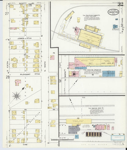 Sanborn Fire Insurance Map from Ironton, Lawrence County, Ohio (1909), Sheet #0032 - Historic Sanborn Fire Insurance Map Print, vintage old map wall art, antique decor, genealogy gift, Ohio Ohio map