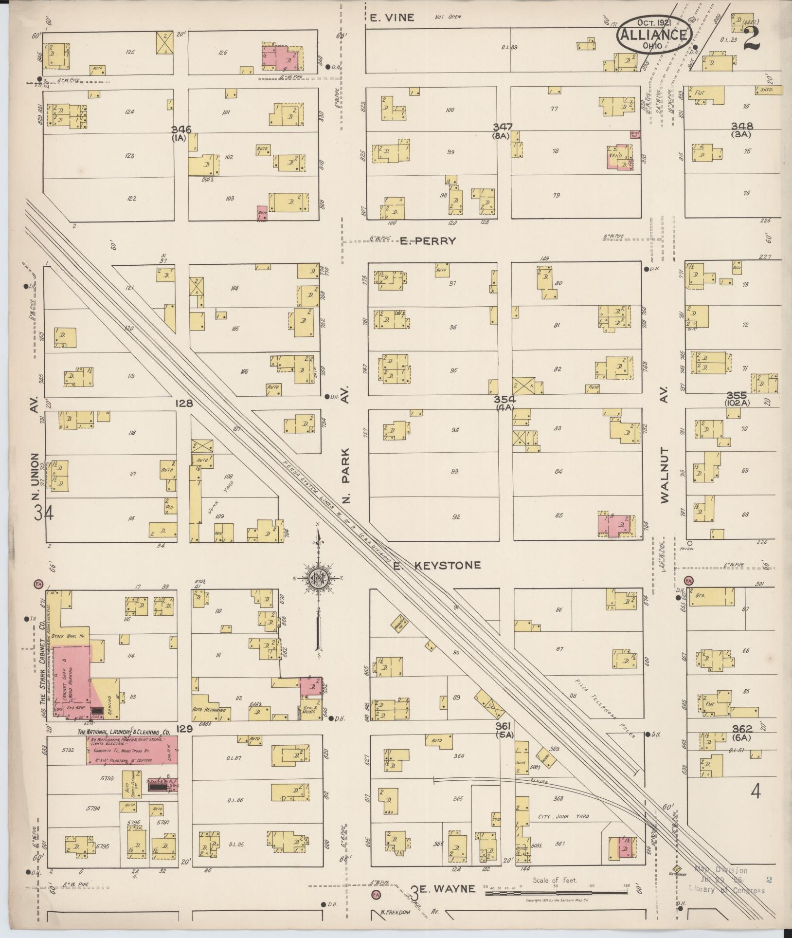Sanborn Fire Insurance Map from Alliance, Stark County, Ohio (1921), Sheet #0002 - Complete Map Set gallery image, historic Sanborn map, vintage wall art, Ohio Ohio