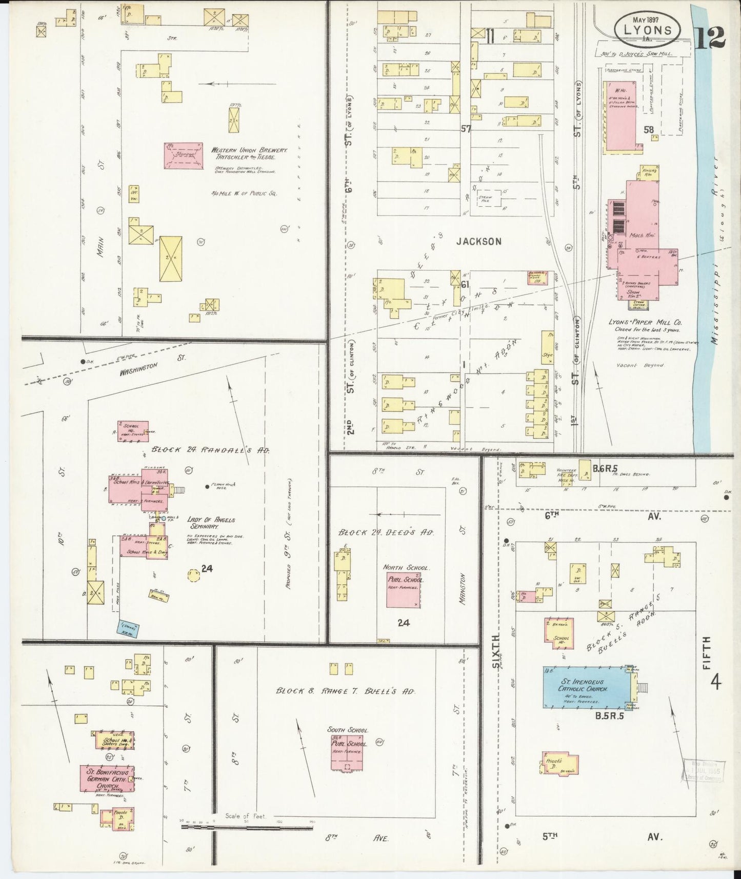 Sanborn Fire Insurance Map from Lyons, Clinton County, Iowa (1897), Sheet #0012 - Historic Sanborn Fire Insurance Map Print