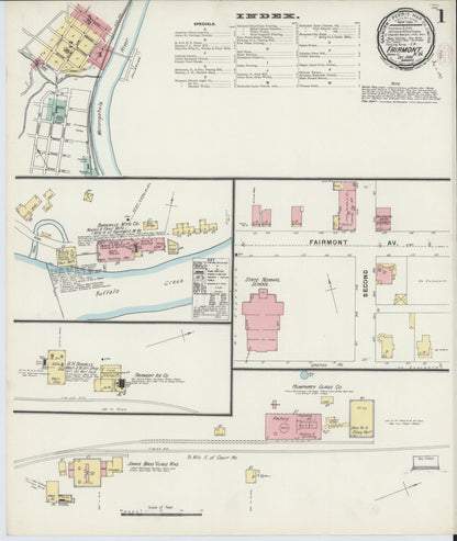 Sanborn Fire Insurance Map from Fairmont, Marion County, West Virginia (1896), Sheet #0001 - Complete Map Set gallery image, historic Sanborn map, vintage wall art, West Virginia West Virginia