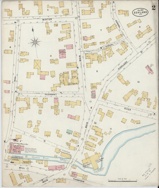 Sanborn Fire Insurance Map from Ashland, Grafton County, New Hampshire (1897), Sheet #0002 - Historic Sanborn Fire Insurance Map Print, vintage old map wall art, antique decor, genealogy gift, New Hampshire New Hampshire map