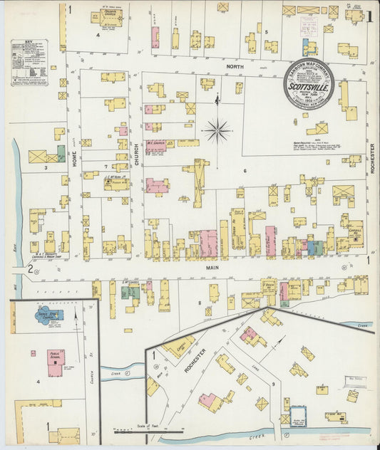 Sanborn Fire Insurance Map from Scottsville, Monroe County, New York (1903), Sheet #0001 - Historic Sanborn Fire Insurance Map Print, vintage old map wall art, antique decor, genealogy gift, New York New York map