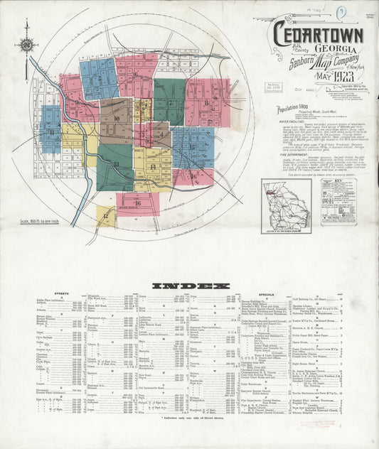 Sanborn Fire Insurance Map from Cedartown, Polk County, Georgia (1923), Sheet #0001 - Complete Map Set gallery image, historic Sanborn map, vintage wall art, Georgia Georgia